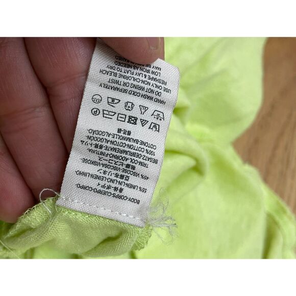 Free People Highland Women's M Yellow Blouse Top Linen Casual Smocked Ruffled - Picture 4 of 7